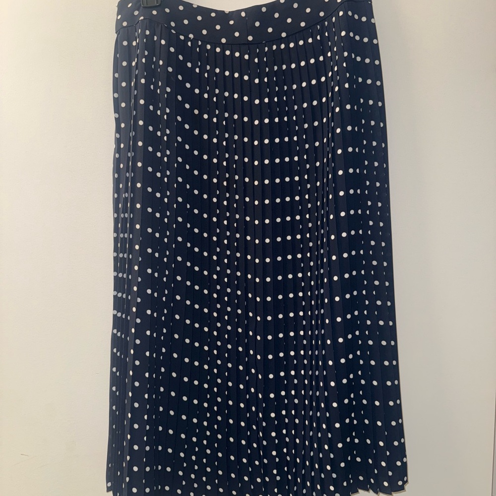 J. Crew Navy and White Polka Dot A-Line Skirt
